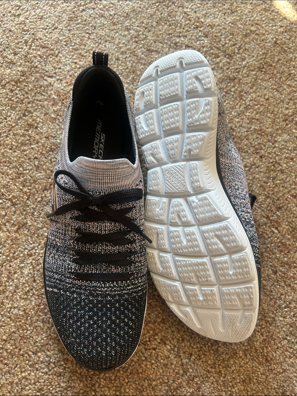 Skechers Black and Gray Knit Lace-Up Slip-On Sneakers - Picture 4 of 6